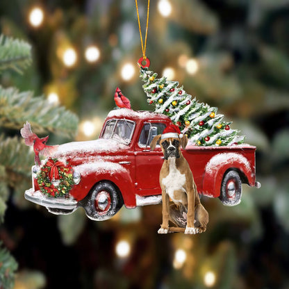 Boxer-Cardinal & Truck Two Sided Christmas Plastic Hanging Ornament, Christmas Ornament Gift, Christmas Gift, Christmas Decoration