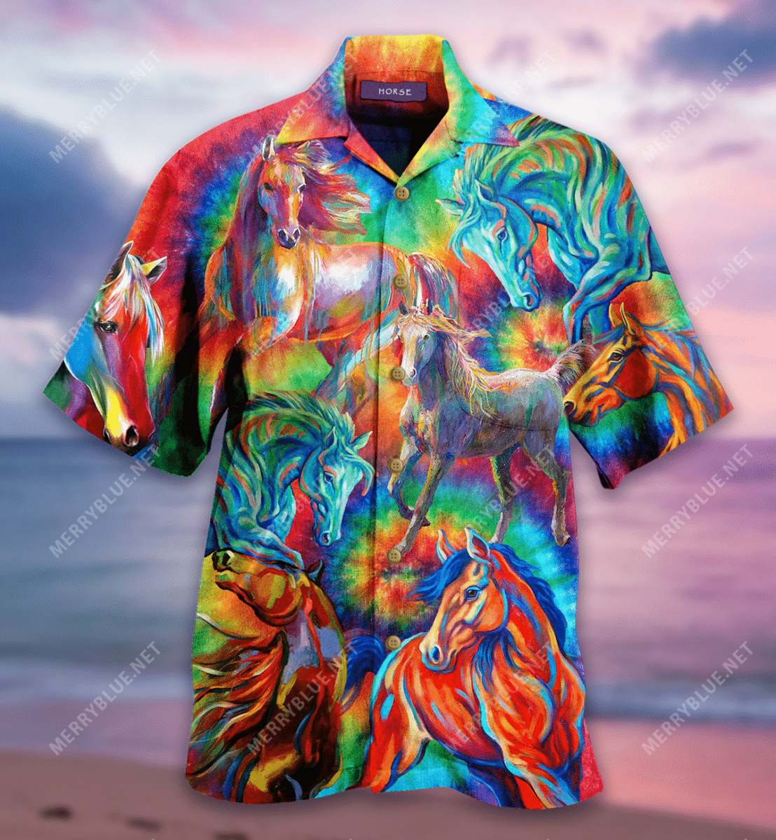 Colorful Horses Hawaiian Aloha Shirt Hawaiian Shorts Beach Short Sleeve, Hawaiian Shirt Gift, Christmas Gift