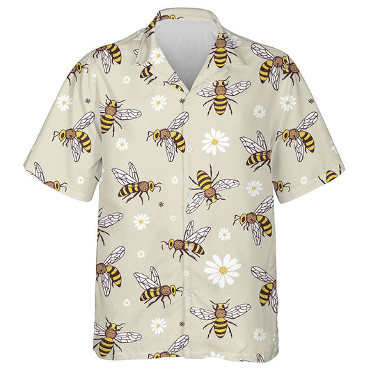 Flying Cartoon Bees And Flowers On Grey Hawaiian Shirt, Hawaiian Shirt Gift, Christmas Gift