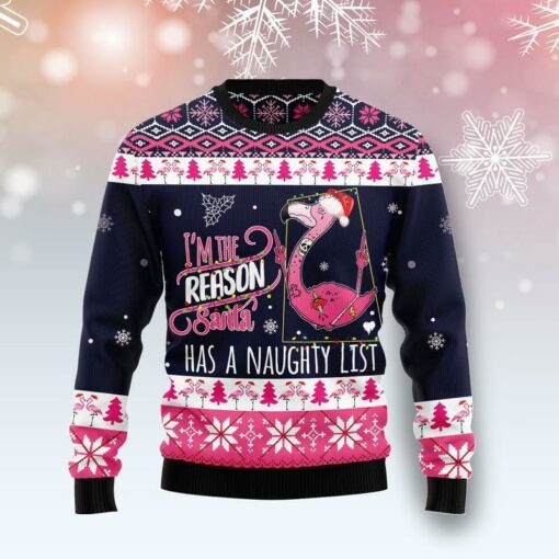 Flamingo I Am The Reason Santa Has A Naughty Ugly Christmas Sweater, Christmas Gift, Gift Christmas 2024