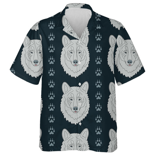 Face Of Wild Gray Wolf And Traces Hawaiian Shirt, Hawaiian Shirt Gift, Christmas Gift