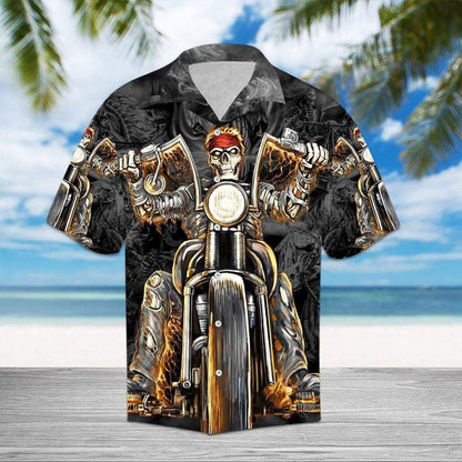 Skull Biker Motorcycles Racing Gangster Hawaiian Shirt,Hawaiian Shirt Gift, Christmas Gift