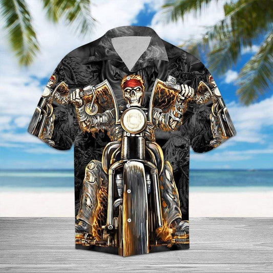 Skull Biker Motorcycles Racing Gangster Hawaiian Shirt,Hawaiian Shirt Gift, Christmas Gift