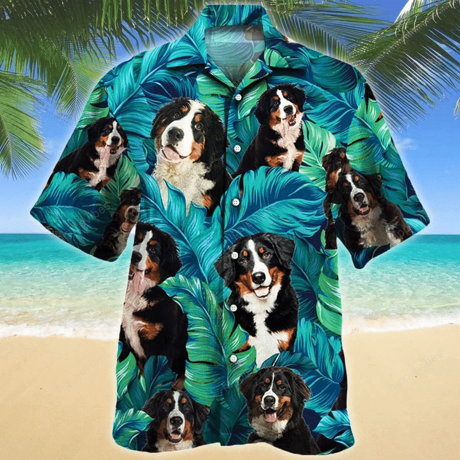 Tropical Leaves Jungle Bernese Mountain Dog Design Hawaiian Shirt, Hawaiian Shirt Gift, Christmas Gift
