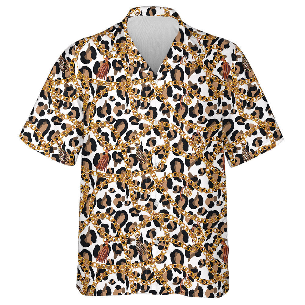Trendy Gold Chains On Leopard Skin Hawaiian Shirt,Hawaiian Shirt Gift, Christmas Gift