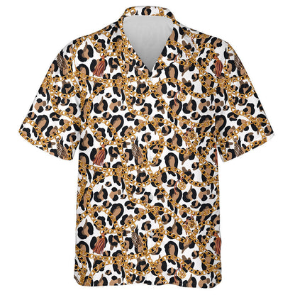 Trendy Gold Chains On Leopard Skin Hawaiian Shirt,Hawaiian Shirt Gift, Christmas Gift