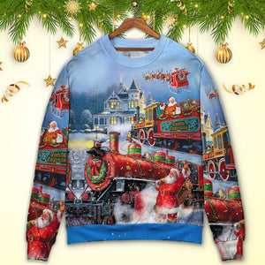 Christmas Santa Claus Train Gift For Xmas Painting Style Ugly Christmas Sweater, Christmas Gift, Gift Christmas 2024