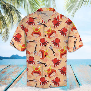 Amazing Samurai Helmet And Sword Pattern Hawaiian Shirt, Hawaiian For Gift