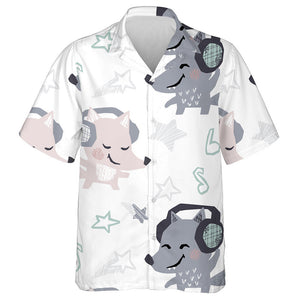 Wolf And Fox Baby Dance With Headphones Hawaiian Shirt, Hawaiian Shirt Gift, Christmas Gift