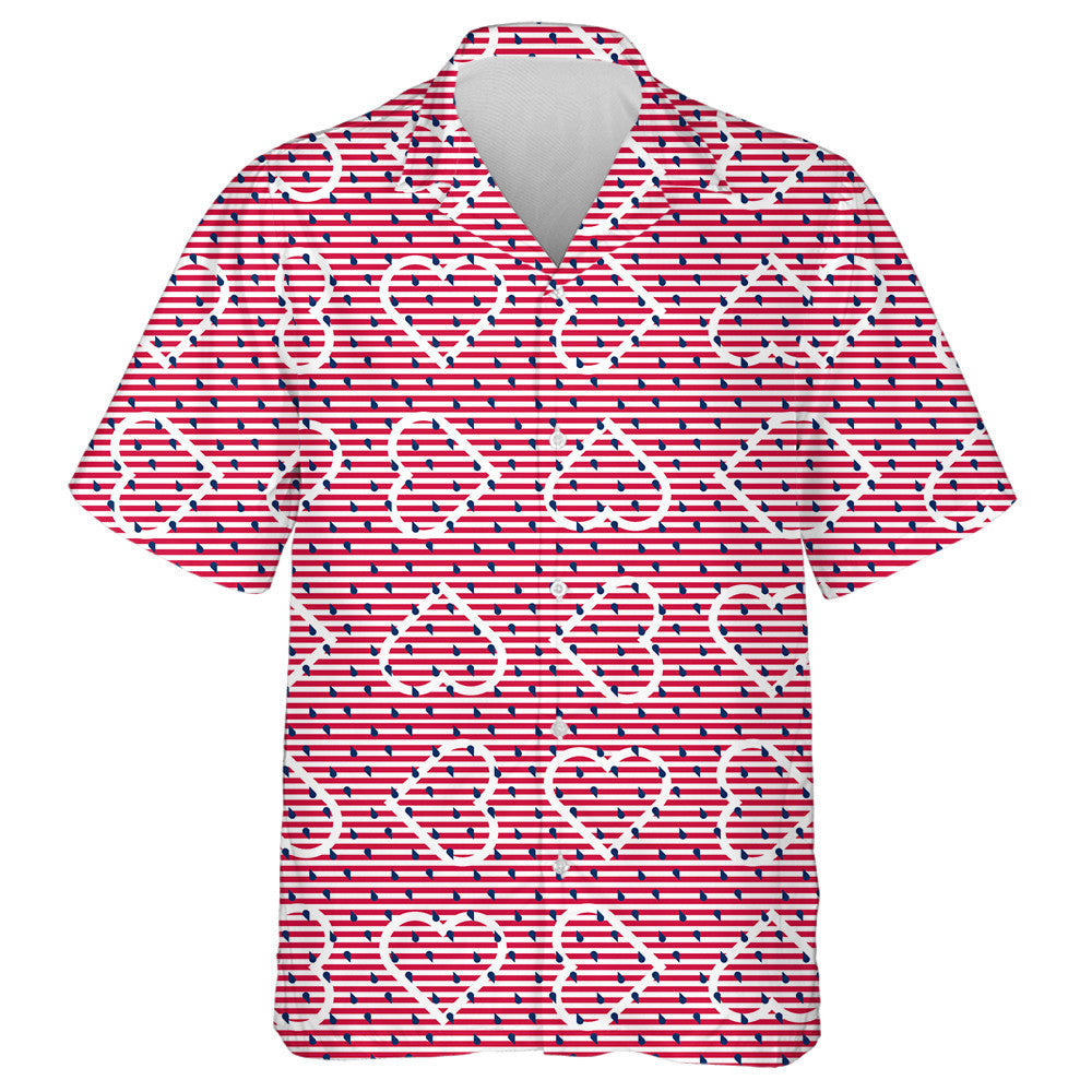 Red And White Striped Pattern With Empty White Hearts Hawaiian Shirt, Hawaiian Shirt Gift, Christmas Gift