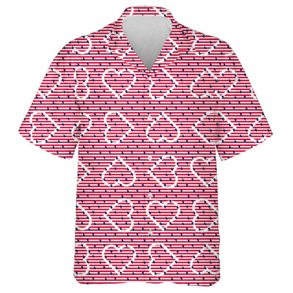 Red And White Striped Pattern With Empty White Hearts Hawaiian Shirt, Hawaiian Shirt Gift, Christmas Gift