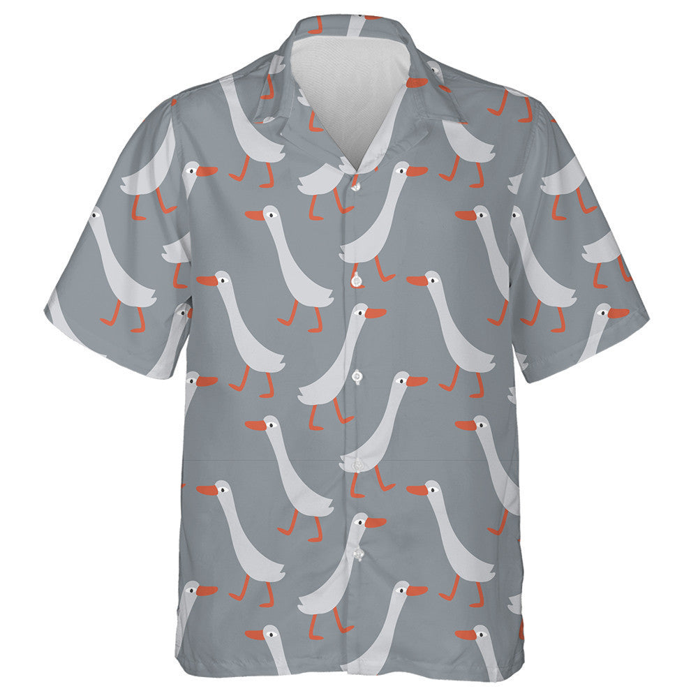 Hand Drawn Funny Ducks On Gray Hawaiian Shirt, Hawaiian For Gift
