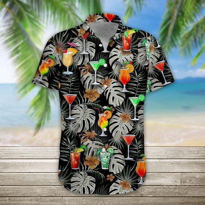 Cocktail Autumn Palm Leaf Crazy Ornamental Hawaiian Shirt,Hawaiian Shirt Gift, Christmas Gift
