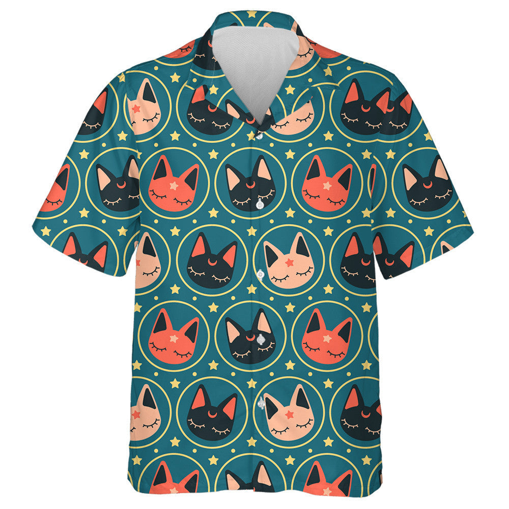 Kawaii Minimal Space Cats And Star Hawaiian Shirt, Hawaiian For Gift