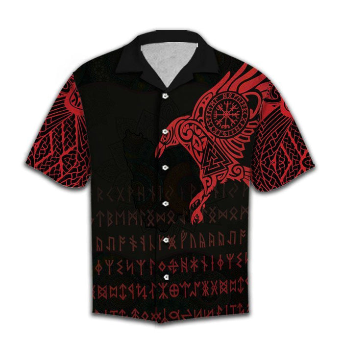 Amazing Black And Red Viking Eagle With Symbol Pattern Hawaiian Shirt, Hawaiian Shirt Gift, Christmas Gift