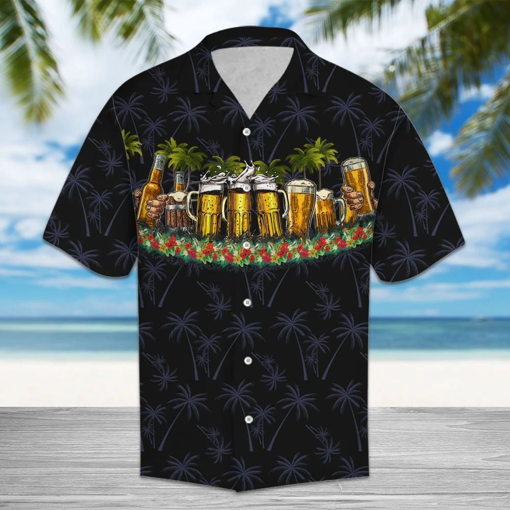 Hawaiian Shirt Fresh Beer Glasses With Palm Trees Pattern, Hawaiian Shirt Gift, Christmas Gift