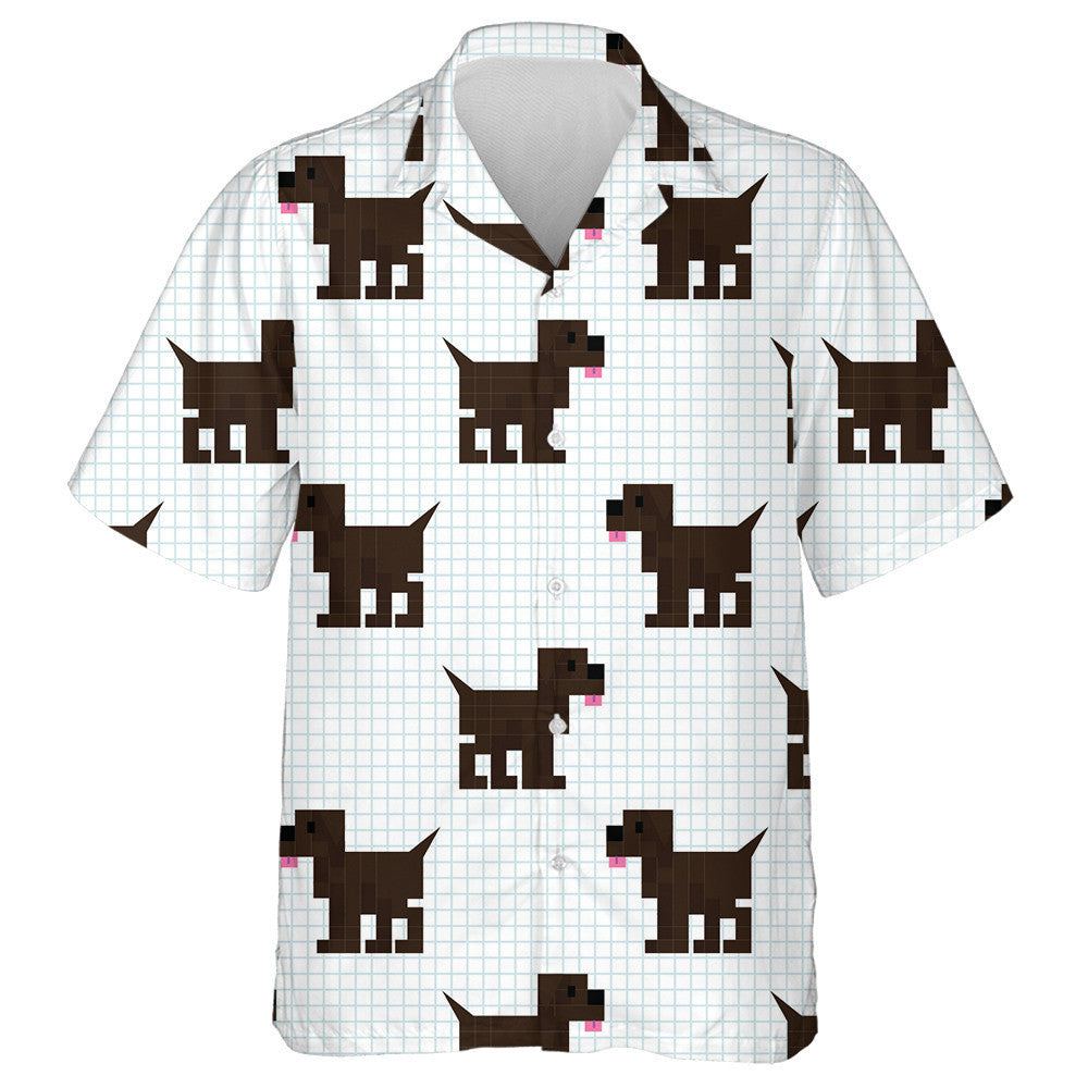 Brown Pixel Beagle Puppy Check Background Hawaiian Shirt, Hawaiian Shirt Gift, Christmas Gift