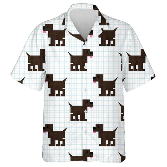 Brown Pixel Beagle Puppy Check Background Hawaiian Shirt, Hawaiian Shirt Gift, Christmas Gift