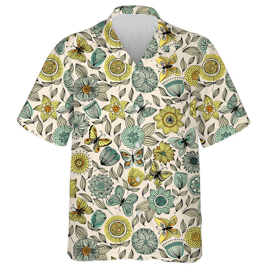 Hand Drawn Butterflies Flying Over The Flowers Hawaiian Shirt, Hawaiian Shirt Gift, Christmas Gift