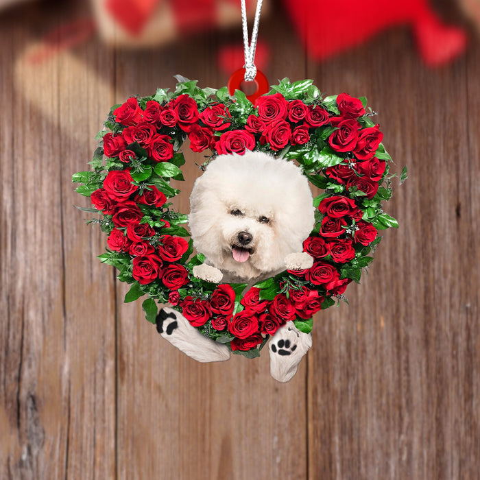 Bichon Frise-Heart Wreath Two Sides Christmas Plastic Hanging Ornament, Christmas Ornament Gift, Christmas Gift, Christmas Decoration