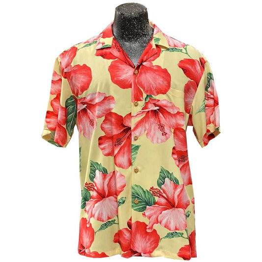 Mega Hibiscus Buí Haváis Aloha Shirt Shorts Haváís Trá Muinchille Gearr, Bronntanas Léine Haváís, Bronntanas Nollag