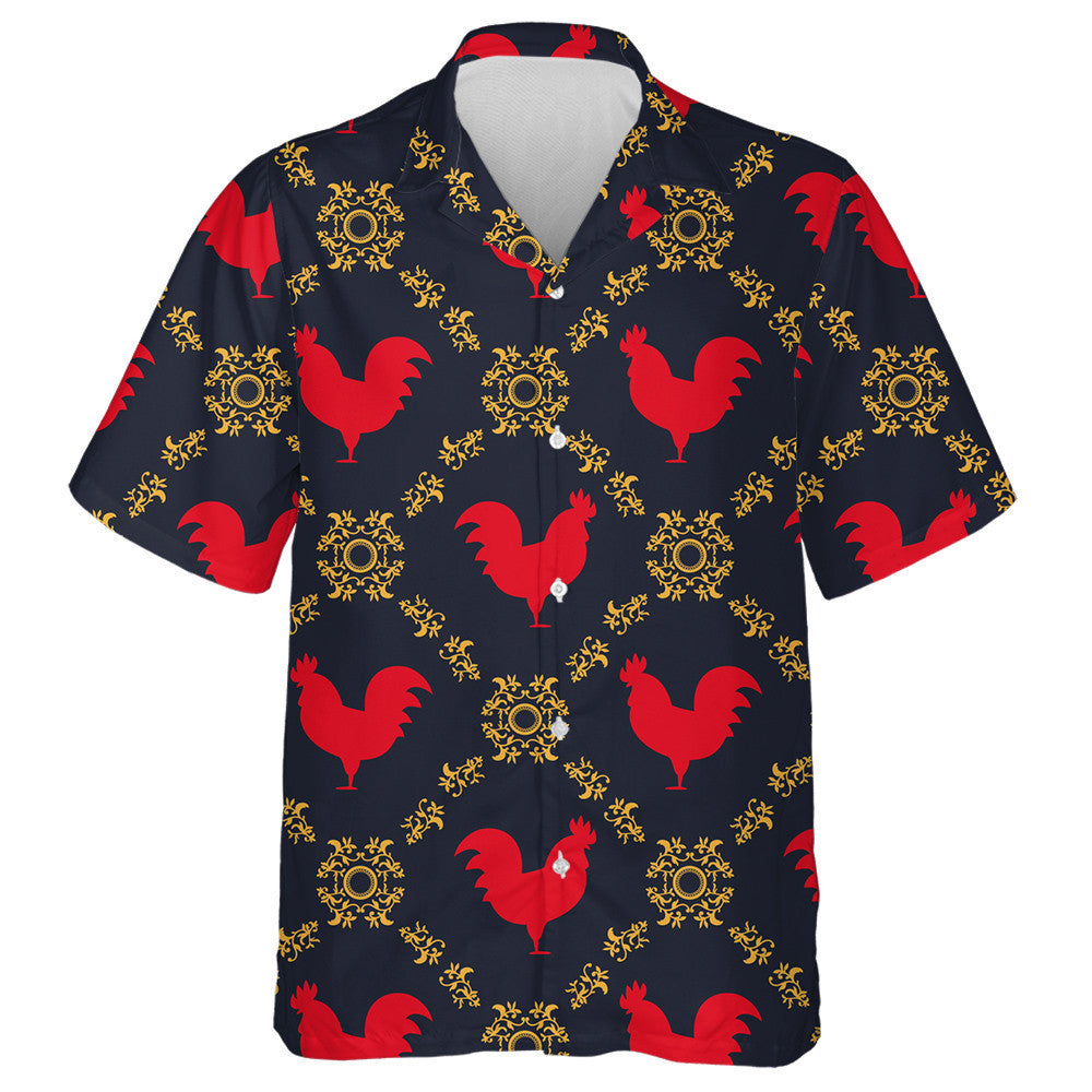 Uigeacht Rooster Sicín Dearg le Ornáid Óir Bláthanna Léine Haváís, Bronntanas Léine Haváís, Bronntanas Nollag