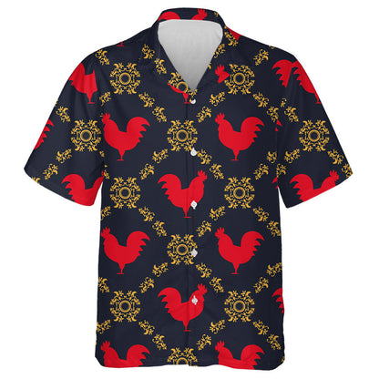 Uigeacht Rooster Sicín Dearg le Ornáid Óir Bláthanna Léine Haváís, Bronntanas Léine Haváís, Bronntanas Nollag