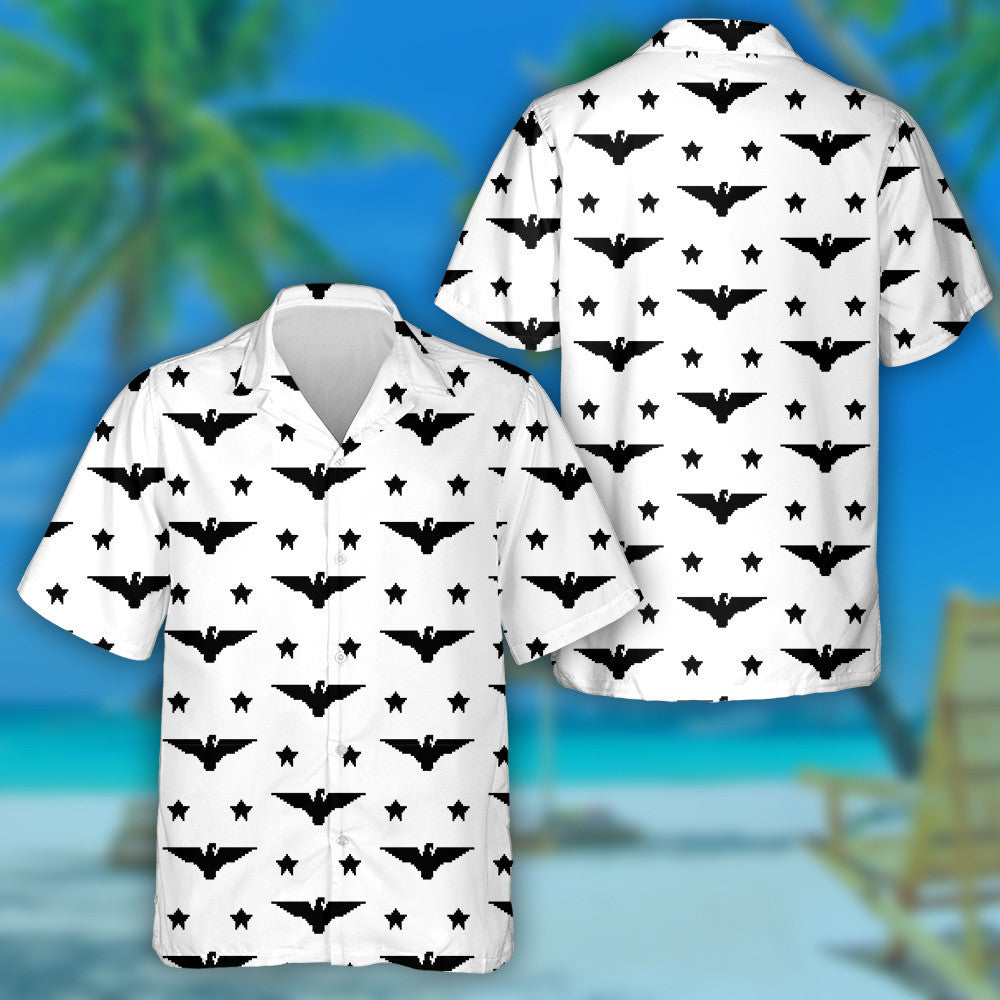 Black Eagles And Stars On White Screen Hawaiian Shirt, Hawaiian Shirt Gift, Christmas Gift