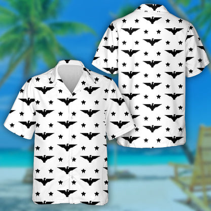 Black Eagles And Stars On White Screen Hawaiian Shirt, Hawaiian Shirt Gift, Christmas Gift