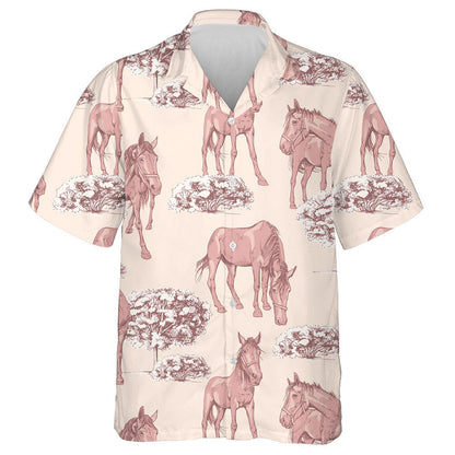Grazing Beautiful Pink Horses Trees And Bushe Hawaiian Shirt, Hawaiian Shirt Gift, Christmas Gift