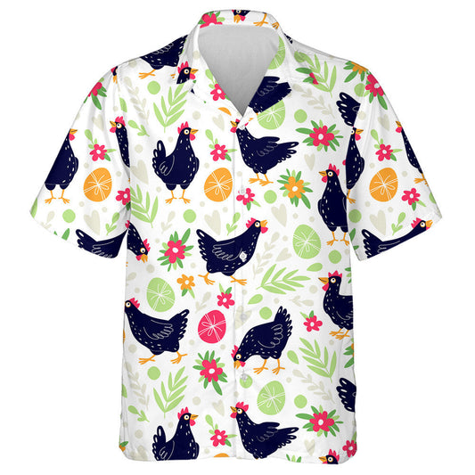 Black Chickens And Easter Eggs With Floral Hawaiian Shirt, Hawaiian Shirt Gift, Christmas Gift