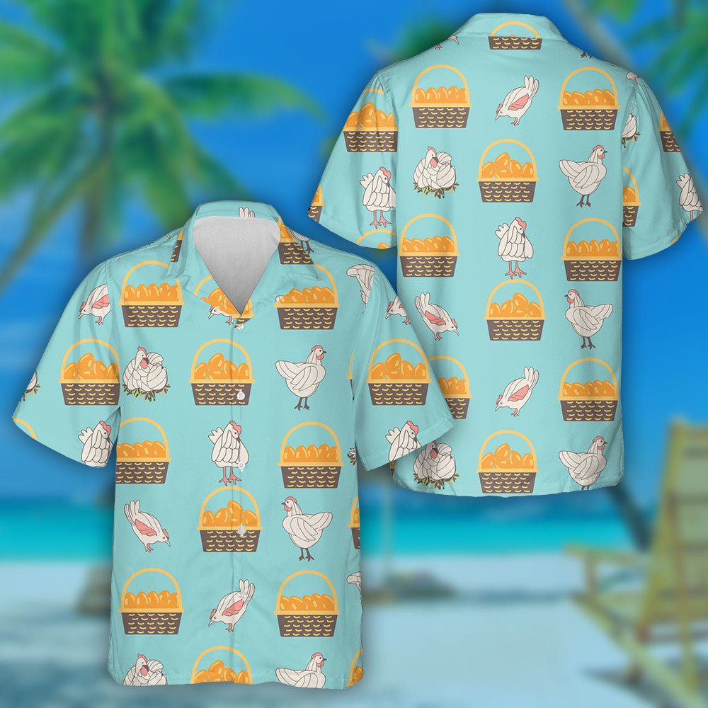 Funny Chicken And Basket With Eggs Hawaiian Shirt,Hawaiian Shirt Gift, Christmas Gift