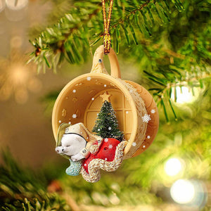 American Eskimo Sleeping in a tiny cup Christmas Holiday-Two Sided Christmas Plastic Hanging Ornament, Christmas Ornament Gift, Christmas Gift, Christmas Decoration