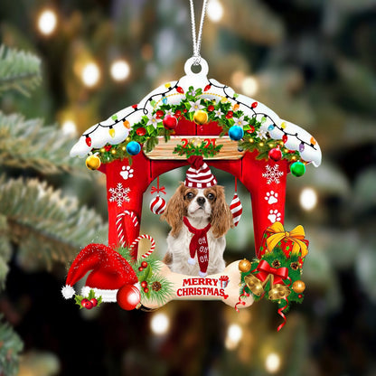 Cavalier King Charles Spaniel-Christmas House Two Sided Christmas Plastic Hanging Ornament, Happy Christmas Ornament, Christmas Gift, Christmas Decoration