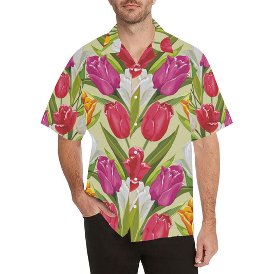 Colorful Tulip Pattern Men'S All Over Print Hawaiian Aloha Shirt, Hwaiian For Gift