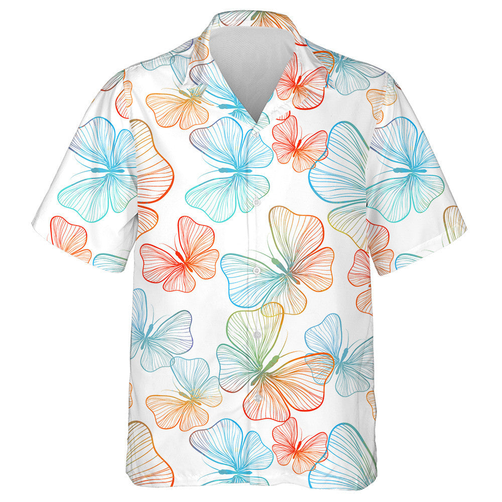 Beautiful Ombre Rainbow Butterflies With Line Hawaiian Shirt, Hawaiian For Gift