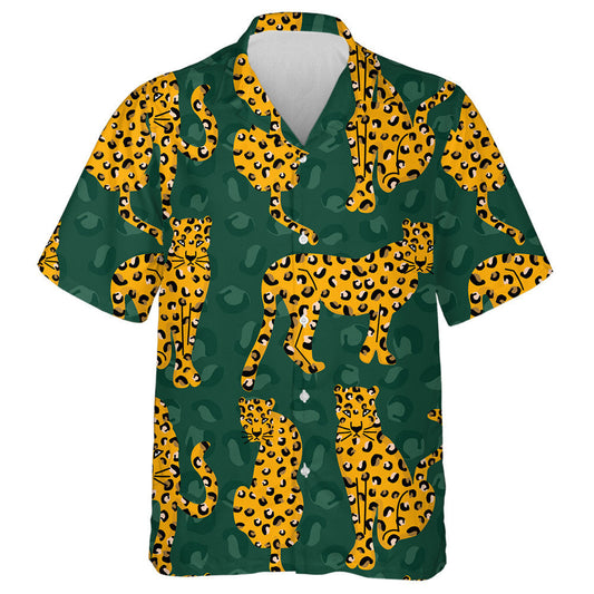 Trendy Yellow Leopards On Green Leopards Skin Hawaiian Shirt, Hawaiian Shirt Gift, Christmas Gift