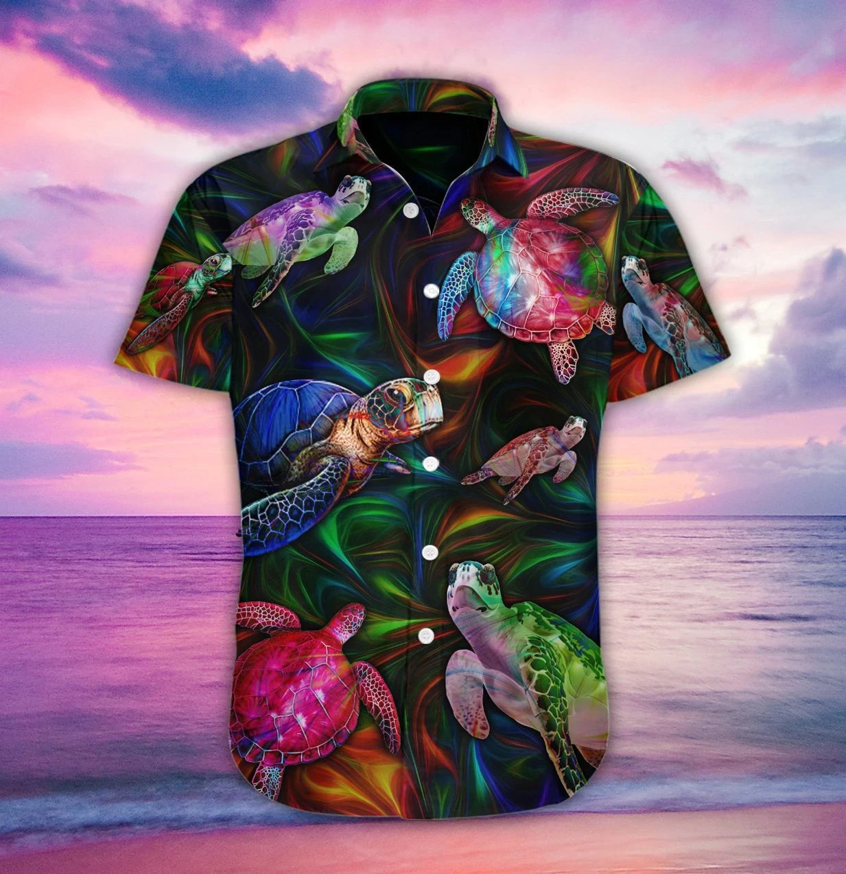 Turtle Fantasy On Black Background Design Hawaiian Shirt, Hawaiian For Gift