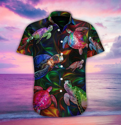 Turtle Fantasy On Black Background Design Hawaiian Shirt, Hawaiian For Gift