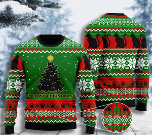 Black Cat Meowy Christmas Tree Ugly Christmas Sweater, Christmas Ugly Sweater,Christmas Gift,Gift Christmas 2022