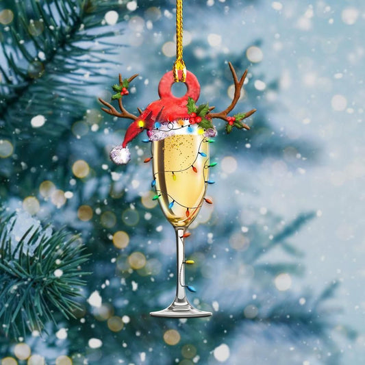 Champagne Christmas Lights Shape Ornament, Happy Christmas Ornament, Christmas Gift, Christmas Decoration