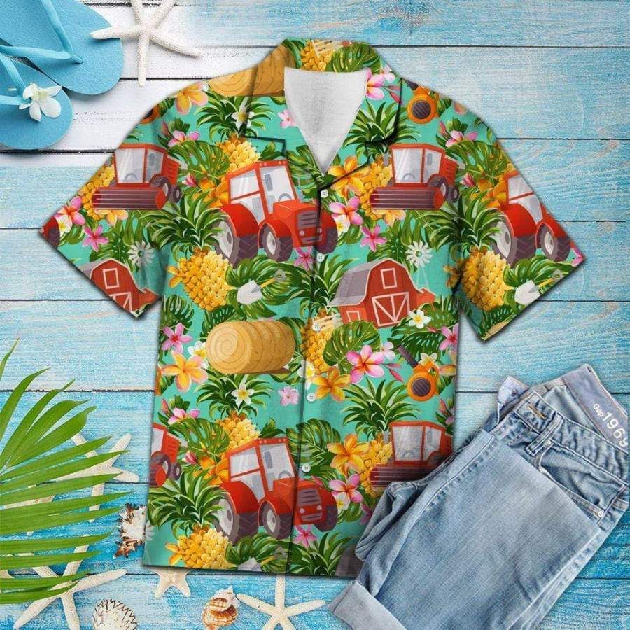 Farmer Pineapple Tropical Hawaiian Aloha Aloha Shirts #Dh Hawaiian Shorts Beach Short Sleeve_Hawaiian Shirt Gift, Christmas Gift