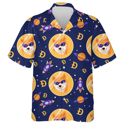 Cartún Cryptocurrency Madra Shiba Sa Spás Cúlra Leithlisithe Léine Haváíais, Bronntanas Léine Haváíais, Bronntanas Nollag