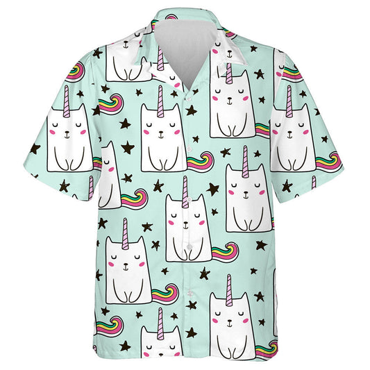 Cat Unicorn Gleoite Lámh-Tarraingthe Agus Léine Haváí réalta Dubh, Bronntanas Léine Haváís, Bronntanas Nollag