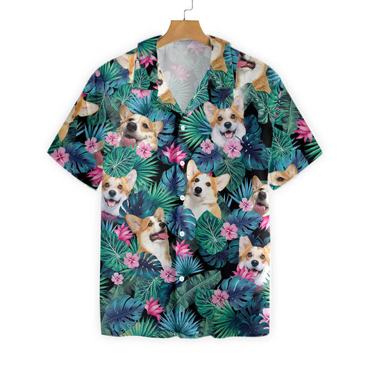Nature's Beauty Tropical Corgi Dog Design Hawaiian Shirt,Hawaiian Shirt Gift, Christmas Gift