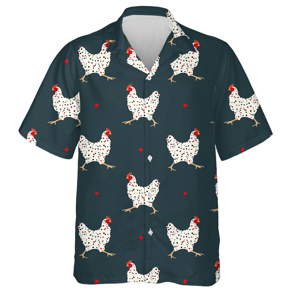 Stylized Chicken Hen With Colorful Dolka Dots Hawaiian Shirt, Hawaiian Shirt Gift, Christmas Gift