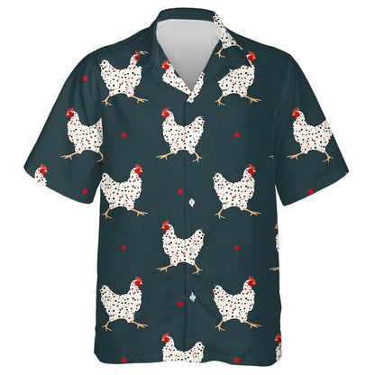 Stylized Chicken Hen With Colorful Dolka Dots Hawaiian Shirt, Hawaiian Shirt Gift, Christmas Gift