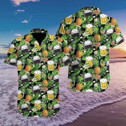 Hockey And Beer For Life Green Design Hawaiian Shirt, Hawaiian Shirt Gift, Christmas Gift