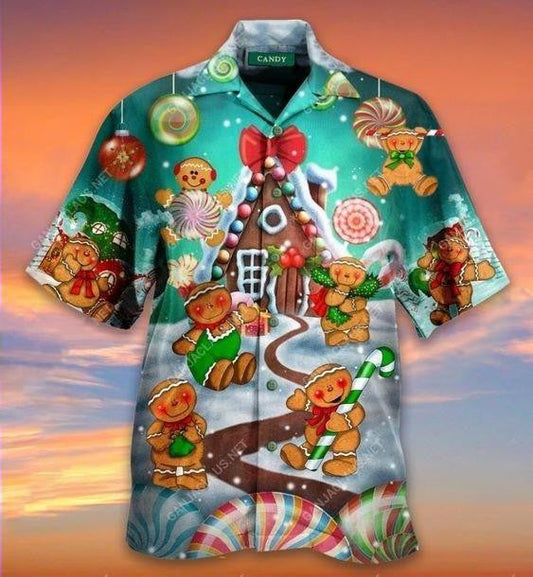 Sweet Gingerbread And Cane Christmas Themed Hawaiian Shirt,Hawaiian Shirt Gift, Christmas Gift