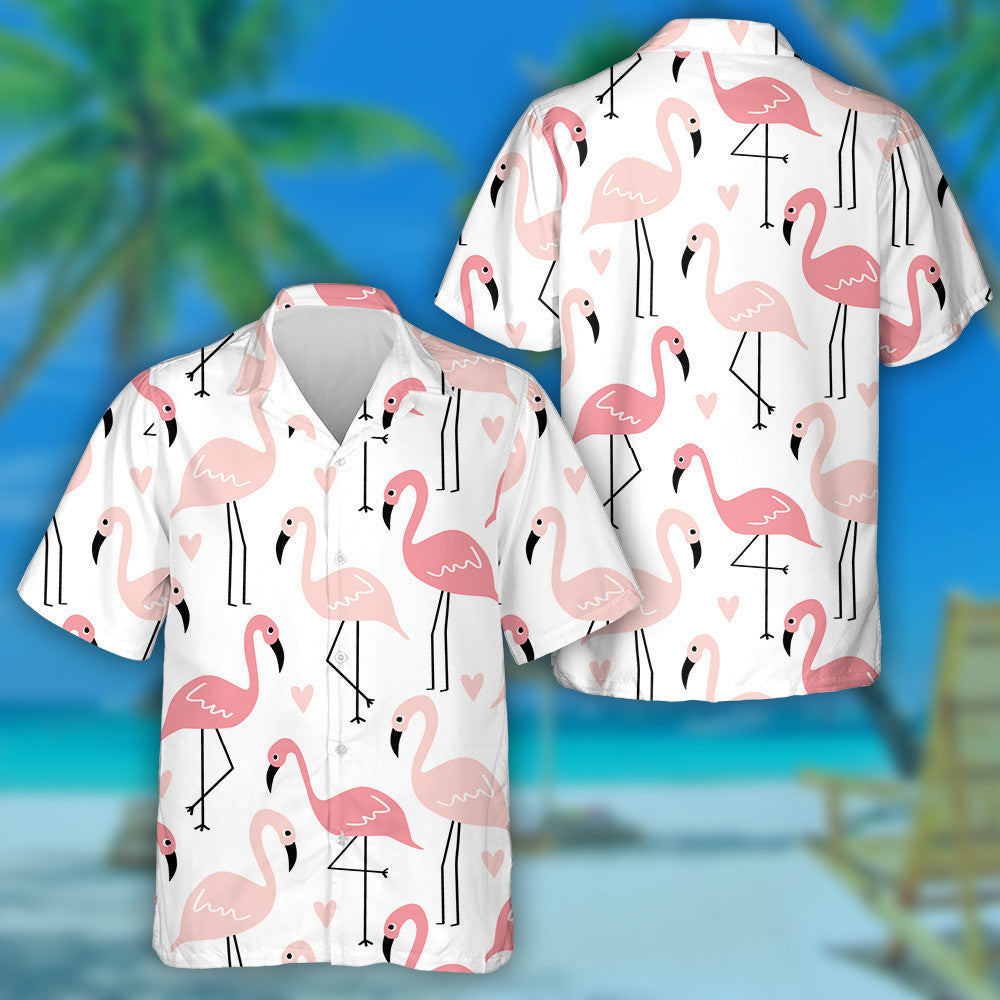 Beutiful Flamingo With Small Pink Heart Hawaiian Shirt, Hawaiian For Gift